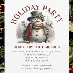Snowman Christmas Vintage Wishes Paper Plate Invitation