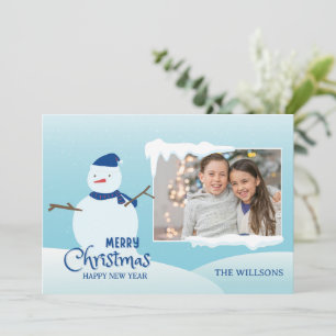 Snowman christmas winter photo holiday card