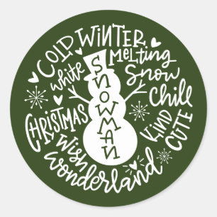 Snowman Christmas Winter Wonderland typography Classic Round Sticker