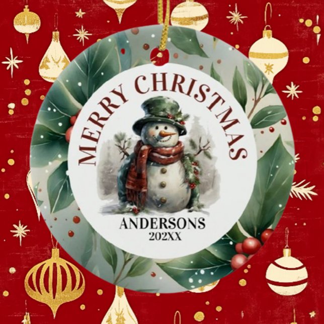 Snowman Christmas Wishes Ceramic Tree Decoration ( Celebrate the season with Brett's Snowman Christmas Wishes Ceramic Ornament.)