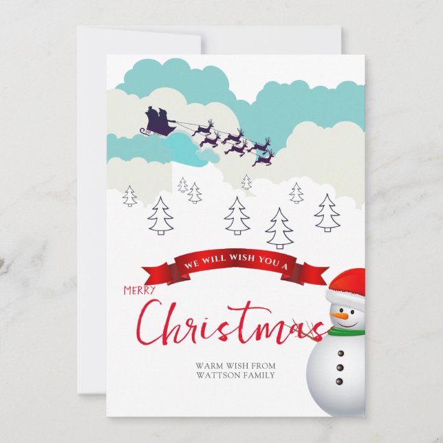 snowman Christmas wishing card (Front)