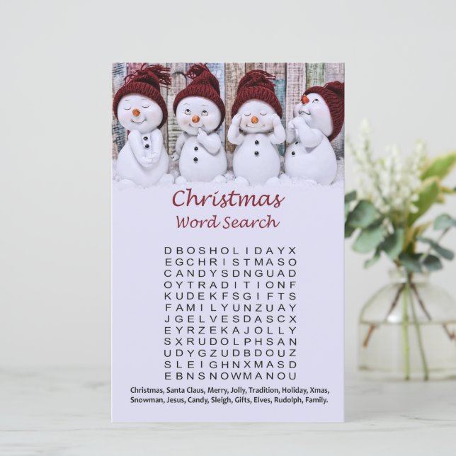 Snowman christmas word search game (Standing Front)