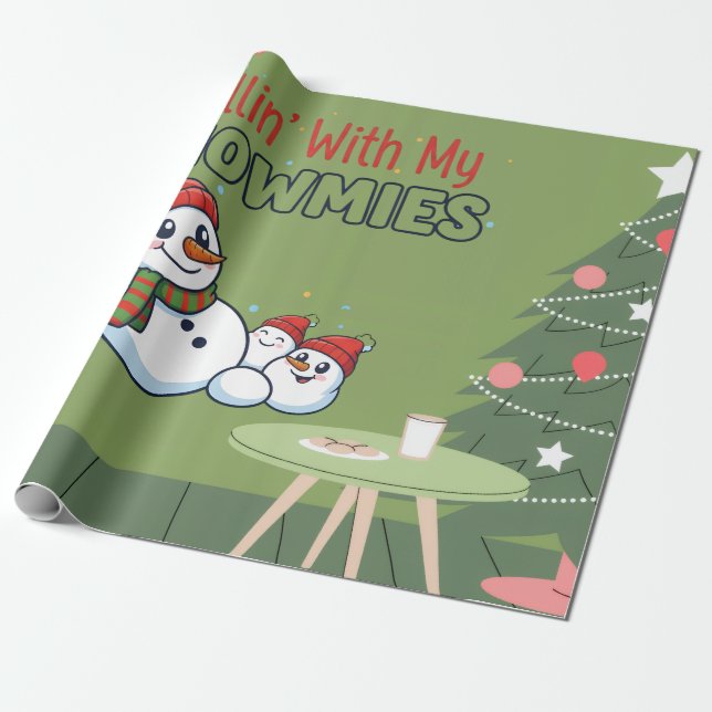 Snowman Christmas Wrapping Paper | Festive Gift  (Unrolled)
