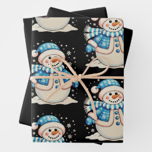 Snowman Christmas Xmas Winter Holiday Season Wrapping Paper Sheet