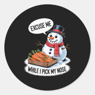 Snowman Cking Nose. Funny Christmas Pun. Boys Men  Classic Round Sticker