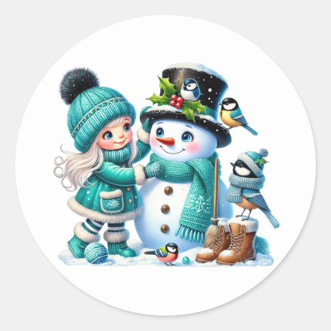 Snowman Classic Round Sticker (Front)