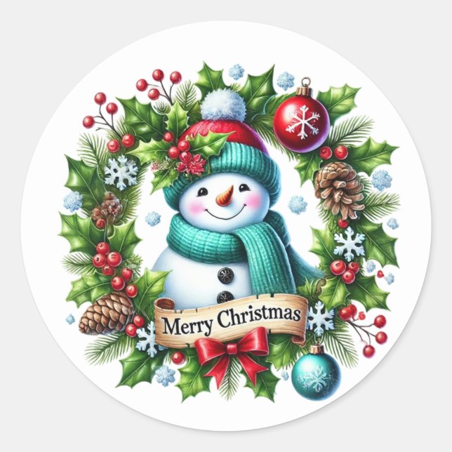 Snowman Classic Round Sticker (Front)