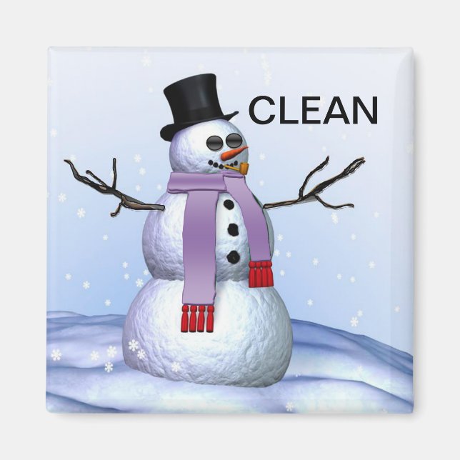 Snowman Clean Dirty Christmas Dishwasher Magnet (Front)