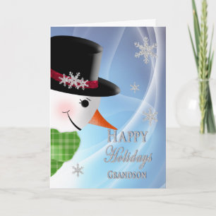 Snowman Close-up - Christmas -Grandson Holiday Card