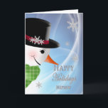 Snowman Close-up - Christmas - NEPHEW Holiday Card<br><div class="desc">Cute and fun Christmas greeting card with close-up of snowman bringing the greeting with huge smile on his face.  See same image for other recipients:  grandson,  son etc.</div>