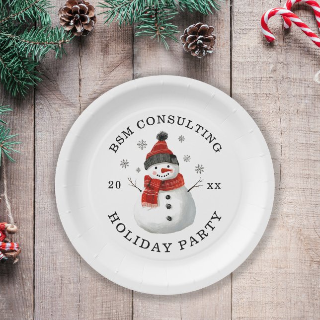 Snowman Company Holiday Party Paper Plate (Snowman Holiday Party Paper Plates)