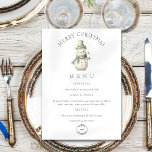 Snowman Company Logo Christmas Party Menu Card<br><div class="desc">Cute Snowman Company Logo Christmas Party Menu Card. A cute snowmanis at the top on this minimalist design for your holiday events available printed or as a printable digital download. You can also change the font style and colours and the background colours on the front and back if you wish...</div>