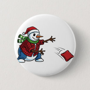 Snowman Cornhole Christmas 2026 Holiday Tailgate 6 Cm Round Badge