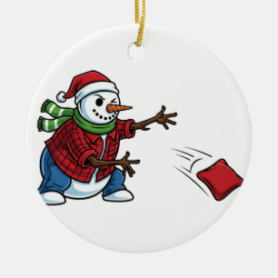 Snowman Cornhole Christmas 2026 Holiday Tailgate Ceramic Tree Decoration