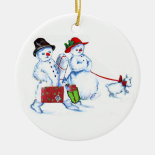 Snowman Couple Ceramic Tree Decoration