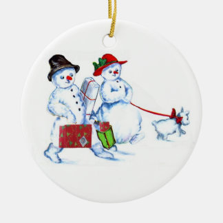 Snowman Couple Ceramic Tree Decoration
