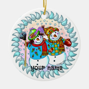 Snowman Couple  Ceramic Tree Decoration