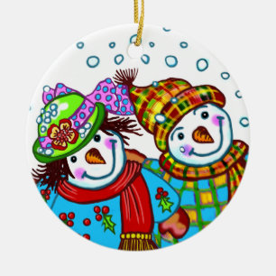 Snowman Couple  Ceramic Tree Decoration