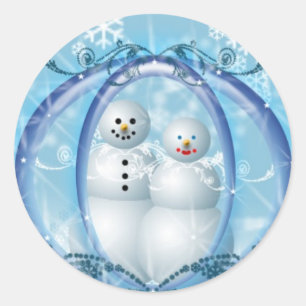 Snowman Couple Christmas Custom Holiday Stickers