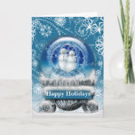 Snowman Couple Christmas Snow Globe Custom Holiday Card<br><div class="desc">Snowman Couple Christmas Snow Globe Custom Greeting Card</div>