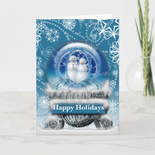 Snowman Couple Christmas Snow Globe Custom Holiday Card