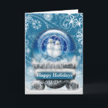 Snowman Couple Christmas Snow Globe Photo Template<br><div class="desc">Snowman Couple Christmas Snow Globe Custom Greeting Card Photo Template Blank inside</div>