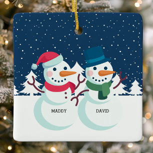 Snowman Couple Cute Personalised Christmas Ceramic Ornament