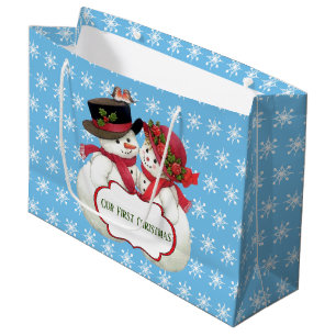 Snowman Couple, First Christmas Large Gift Bag