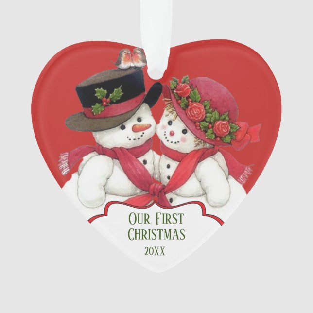 Snowman Couple, First Christmas Ornament (Front)