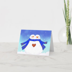 Snowman couple in love holiday card