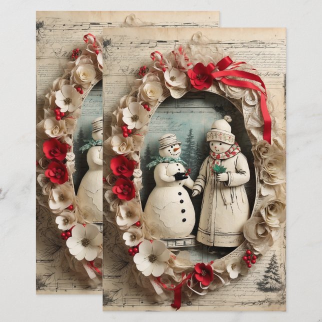 Snowman Couple in Wreath Christmas (Front/Back)