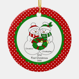 Snowman Couple Our First Christmas Ornament