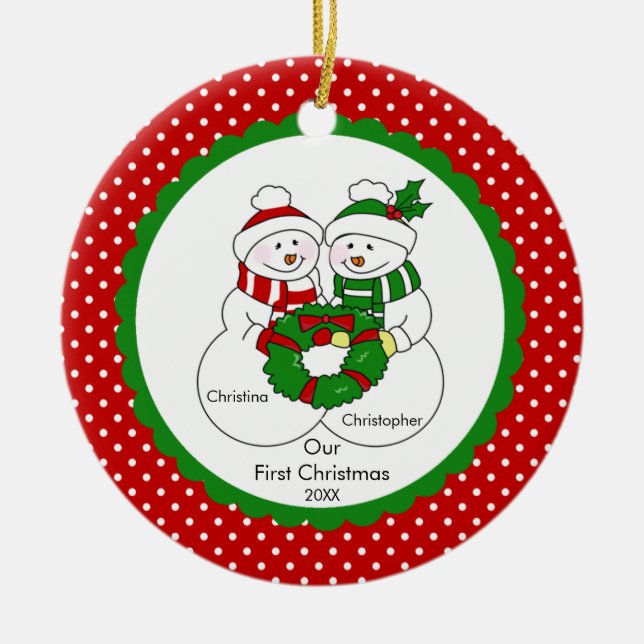 Snowman Couple Our First Christmas Ornament (Front)