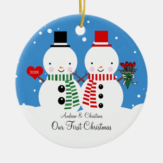 Snowman Couple Our First Christmas Ornament (Front)