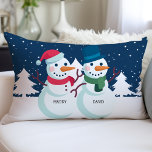 Snowman Couple Personalised Names Christmas Custom Lumbar Cushion<br><div class="desc">Snowman Couple Personalised Names Christmas Custom Lumbar Pillow. Cute couples snowman family custom personalised names decorative Christmas throw pillow. Makes the perfect Christmas gift and holiday decor for winter.</div>