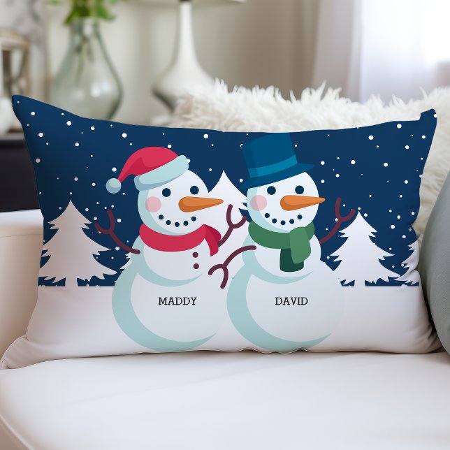 Snowman Couple Personalised Names Christmas Custom Lumbar Cushion (Creator Uploaded)