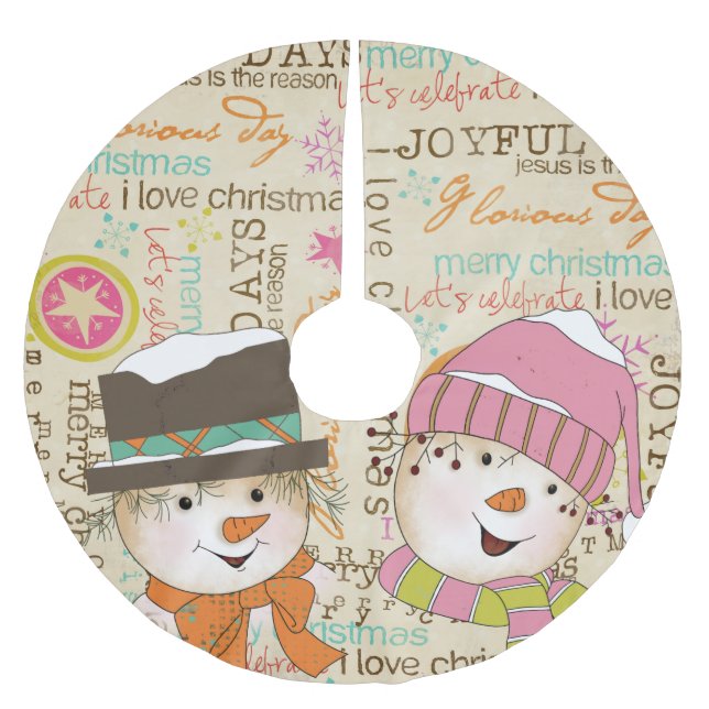 Snowman Couple Typography Holidays Tree Skirt (Front)