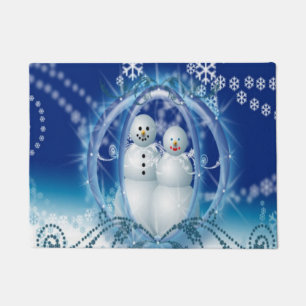 Snowman Couple Winter Wedding Design Christmas  Doormat
