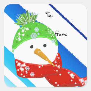 Snowman Covered in Snowflakes Square Sticker