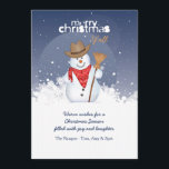Snowman Cowboy Christmas Holiday Card<br><div class="desc">An adorable snowman dressed up in western attire and holding a broom. The card is easy to customise with your wording, font, font colour, paper shape options and choice of six paper types. White envelopes included. Nervous about designing and ordering your card online? No need to worry. Just order 1...</div>