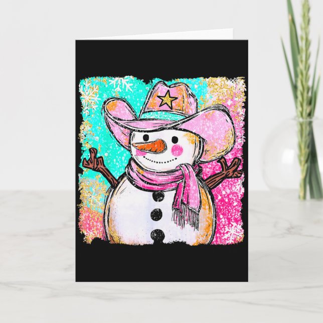 Snowman Cowboy Western Brushstroke Watercolor Xmas Card (Front)
