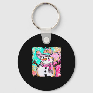 Snowman Cowboy Western Brushstroke Watercolor Xmas Key Ring