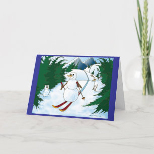Snowman cross-country skiing! thank you card