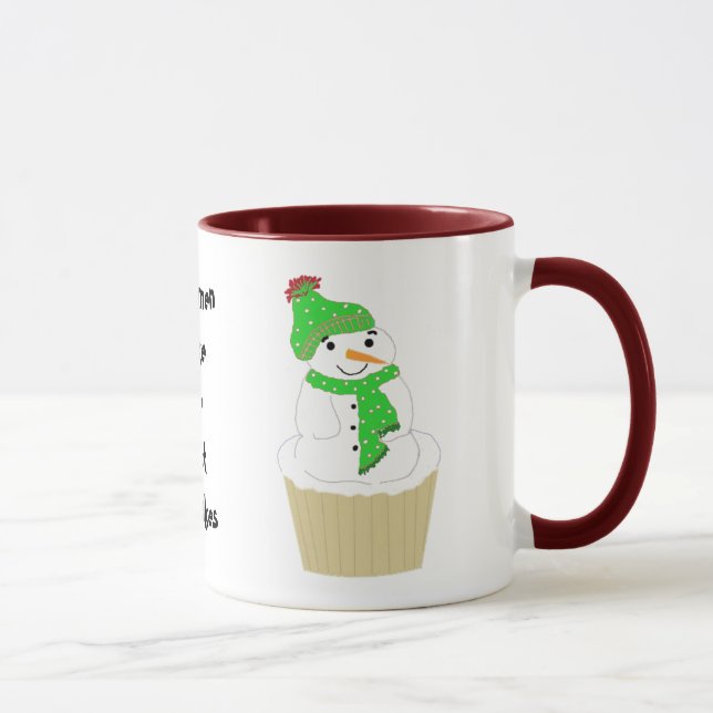 Snowman Cupcake With Saying Mug (Right)