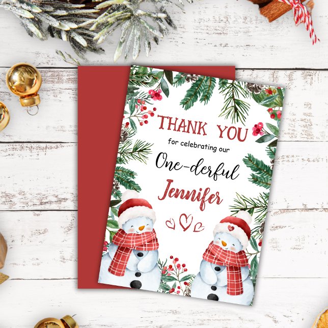 Snowman Cute Christmas 1st Birthday Thank You Card (Creator Uploaded)