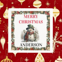 Snowman Cute Christmas Wishes Paper Napkin