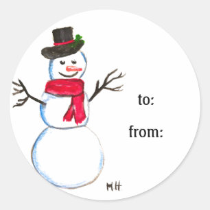 Snowman Cute Face Kids Children Winter Snowmen Classic Round Sticker