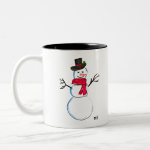 Snowman Cute Face Kids Children Winter Snowmen Two-Tone Coffee Mug