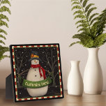 Snowman Cute Folk Custom Christmas Holiday  Plaque<br><div class="desc">Festive,  jolly snowman piece is sure to bring some Christmas spirit into your home. Personalise with a first or last name and it makes a unique Christmas gift for someone on your nice list.  Display on a desk,  dresser,  mantle or entryway for some fun Christmas decor.</div>
