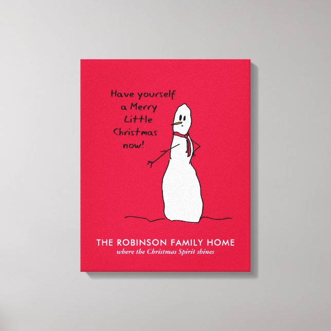 Snowman Cute Merry Christmas Personalised Canvas (Front)